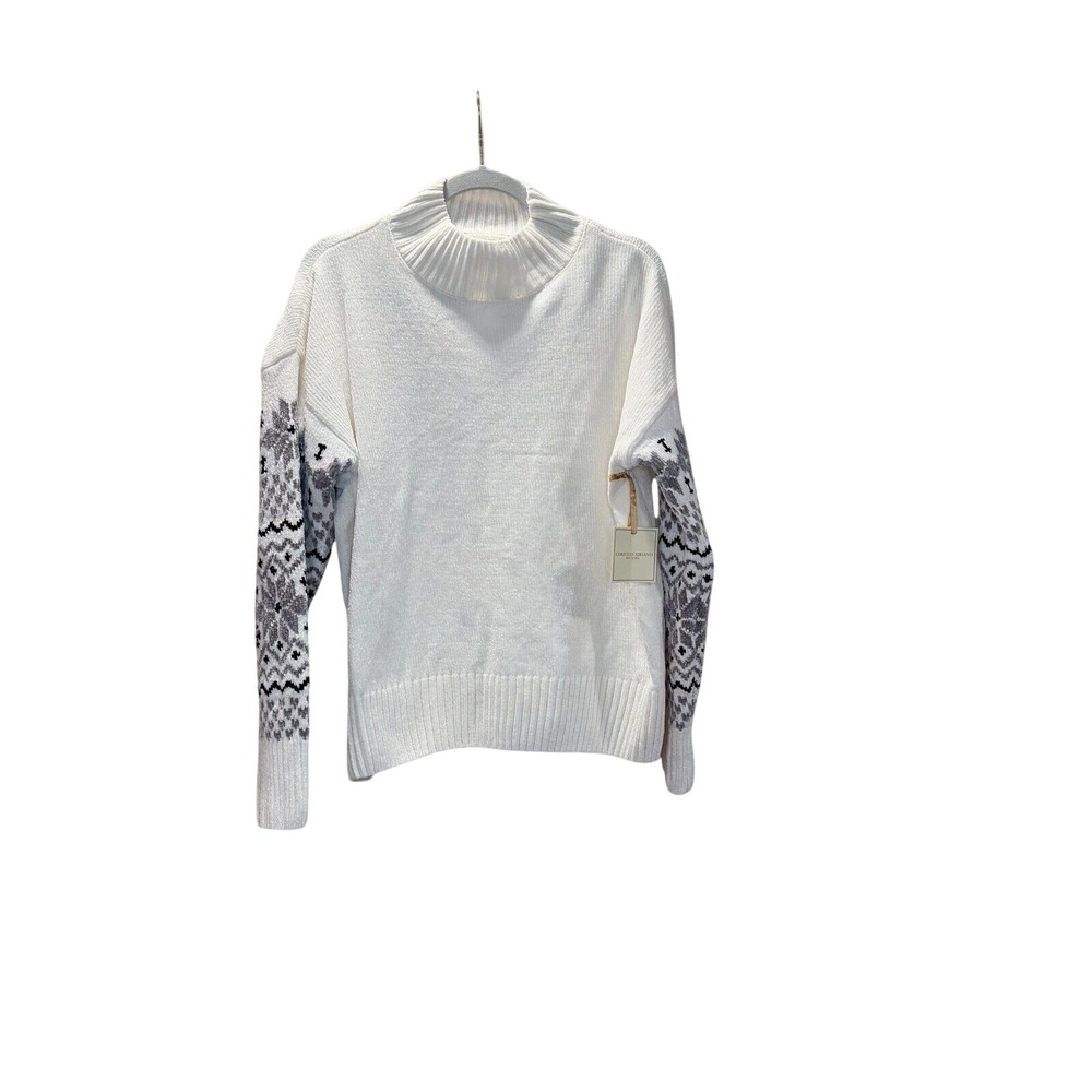 Christian Siriano New York Womens White Fair Isle Sleeve Mock Neck Sweater Large